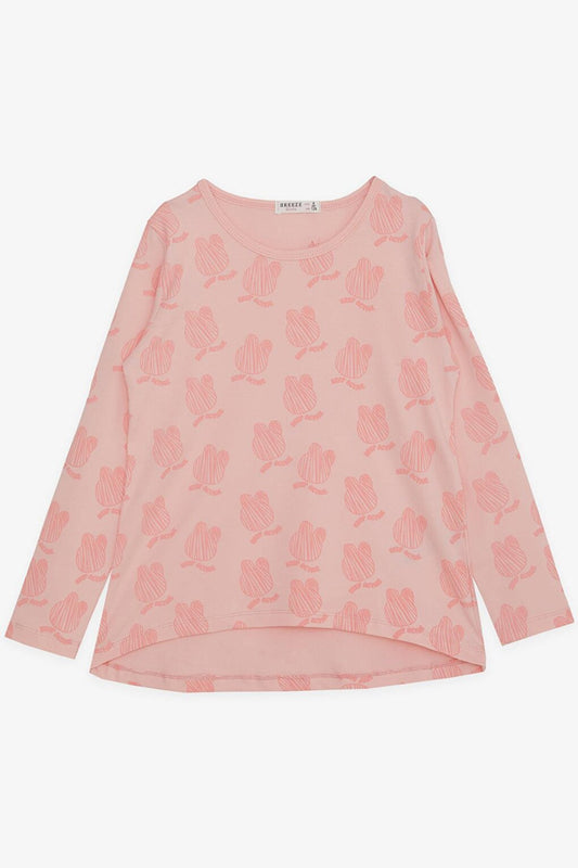 Girl's Long Sleeve T-Shirt Patterned Salmon (Age 6-12)