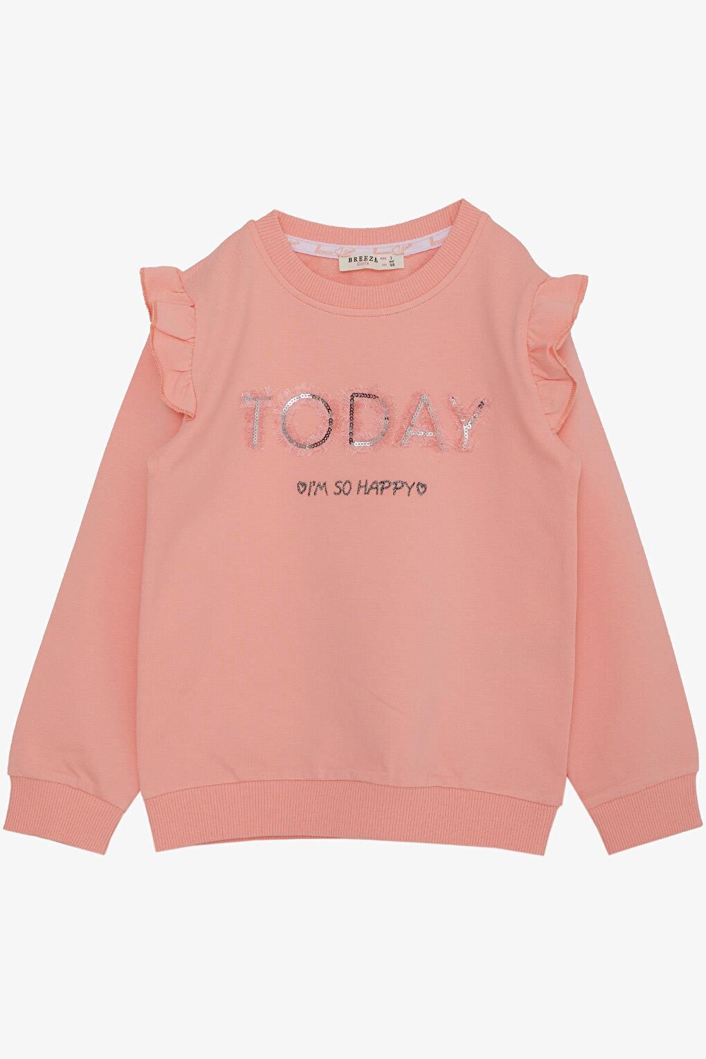 Girl's Sweatshirt Sequined Glitter Text Printed Salmon (Age 3-8)