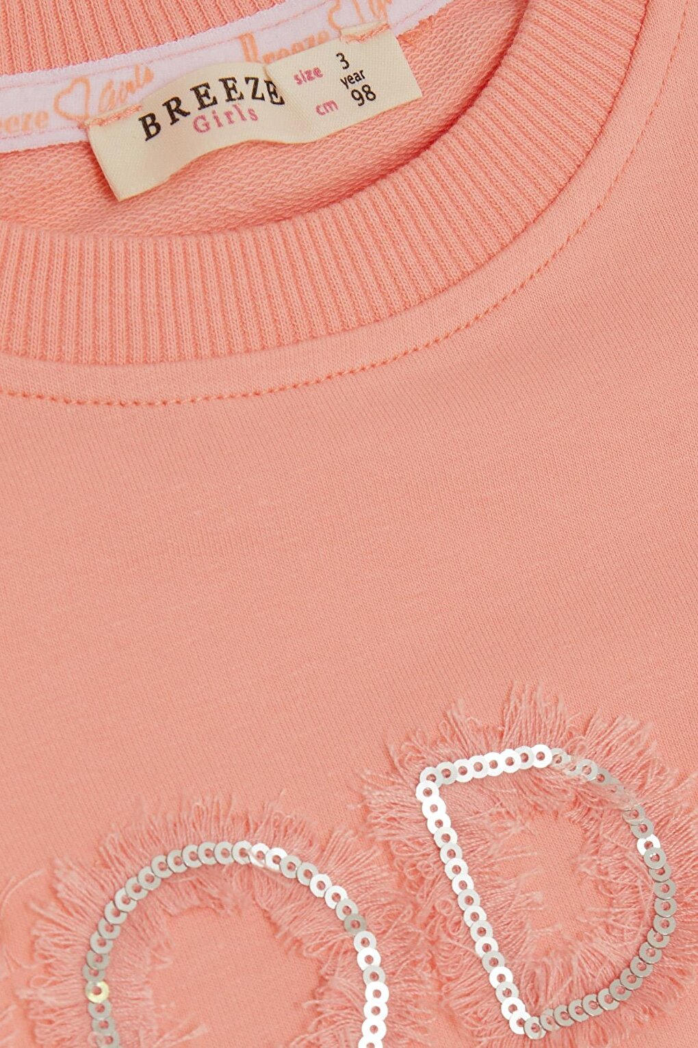 Girl's Sweatshirt Sequined Glitter Text Printed Salmon (Age 3-8)