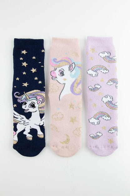 3-Piece Unicorn Non-Slip Sole Towel Children's Socks