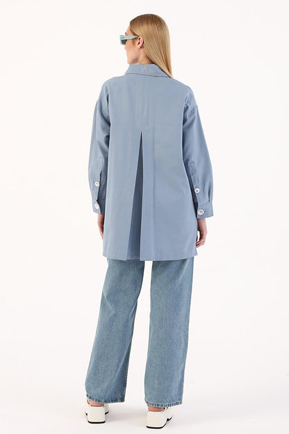 Blue Asymmetric Pocket Detailed Jacket