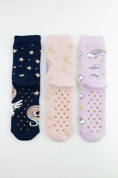 3-Piece Unicorn Non-Slip Sole Towel Children's Socks