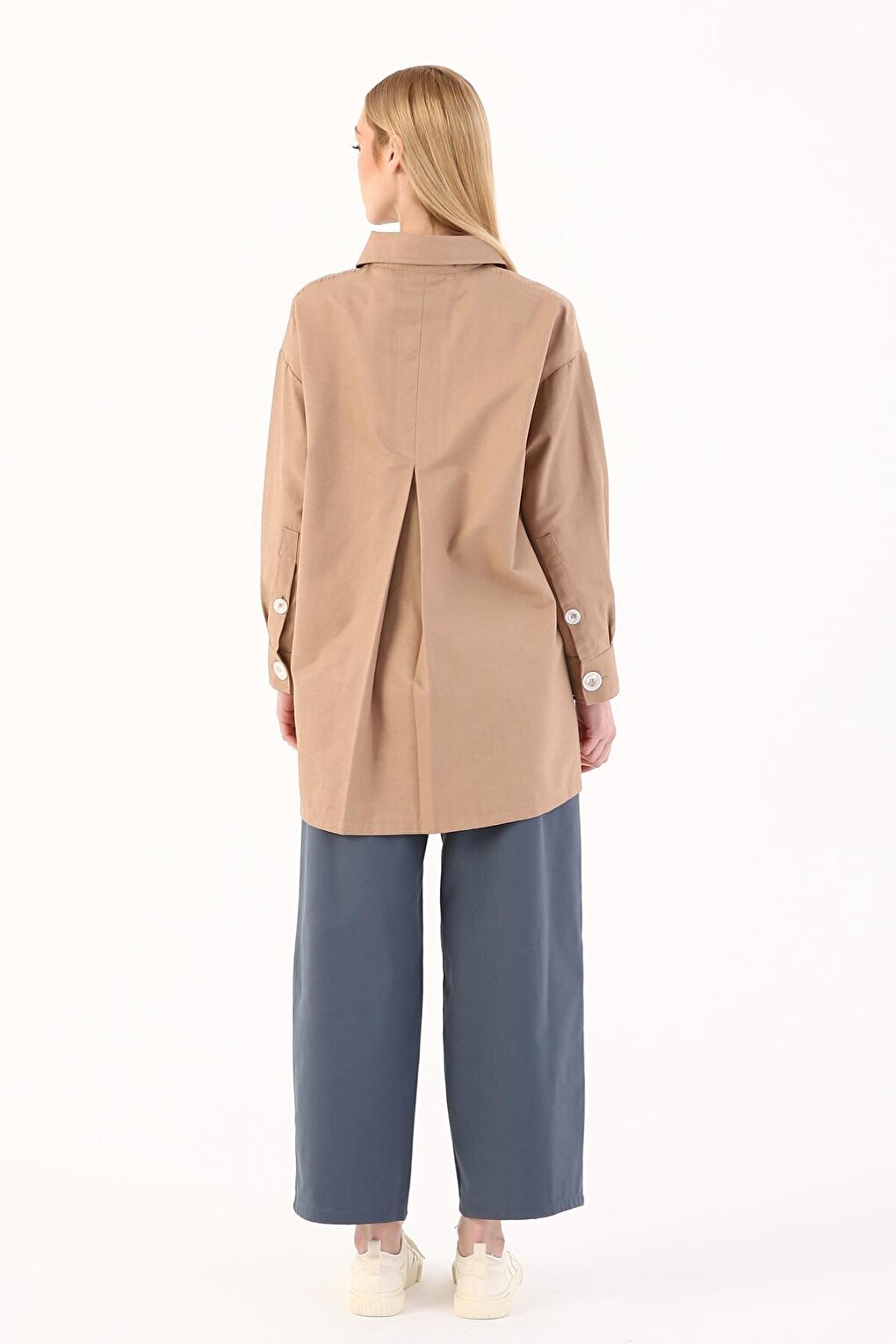 Beige Asymmetric Pocket Detailed Jacket