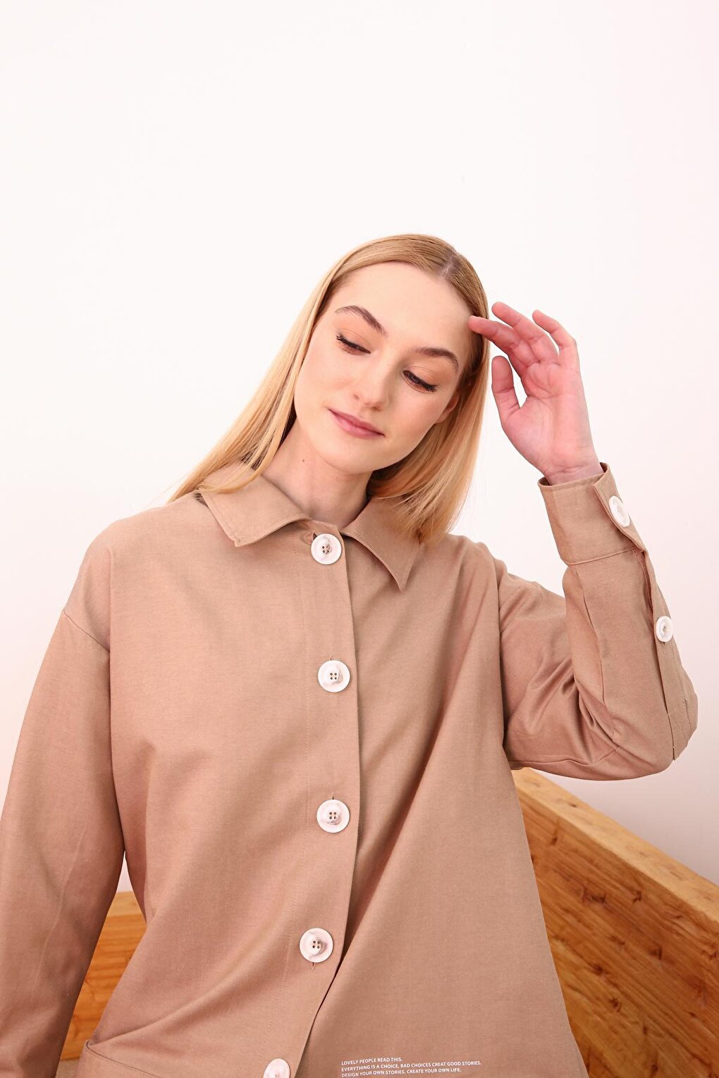 Beige Asymmetric Pocket Detailed Jacket