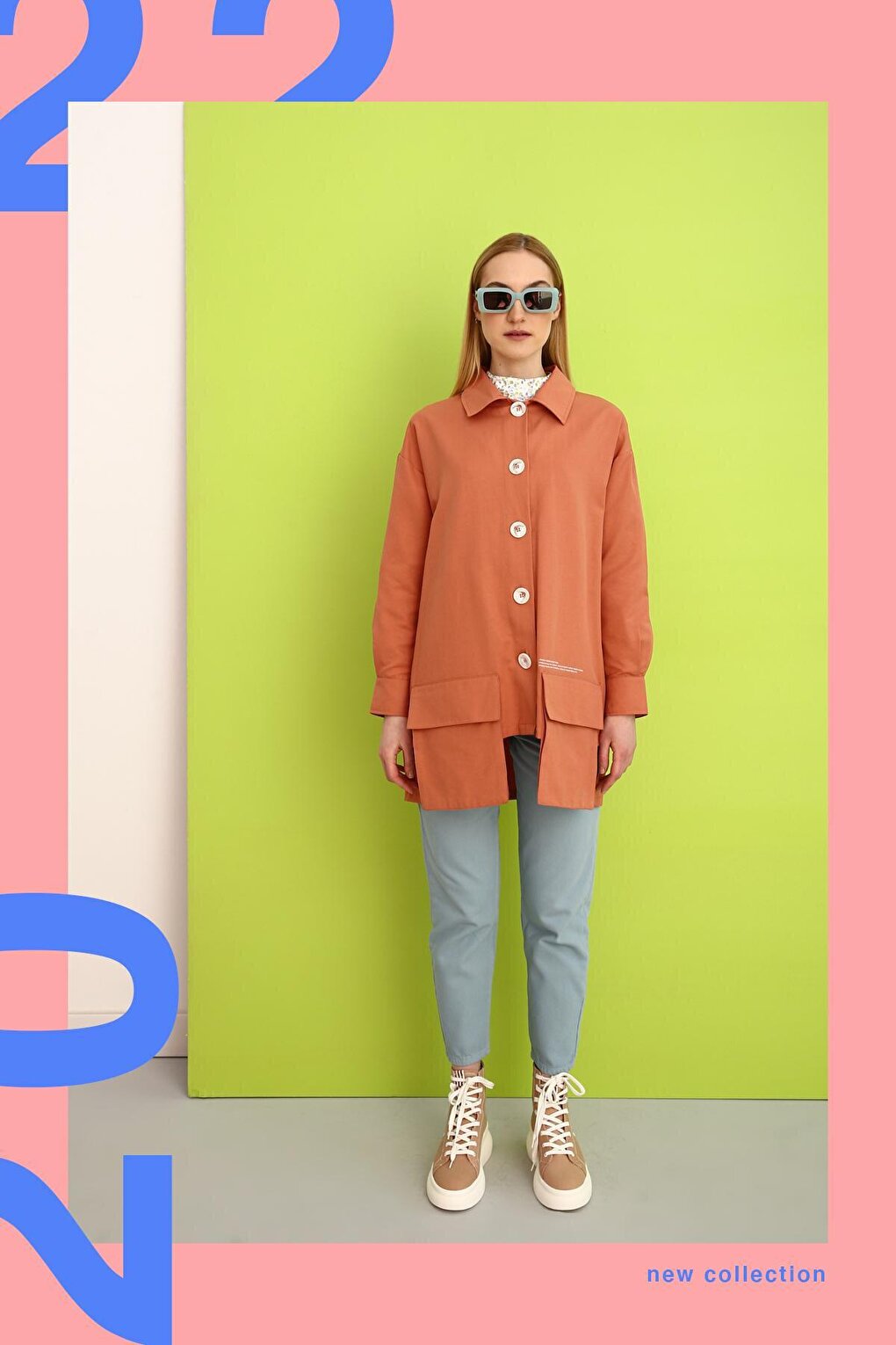 Salmon Asymmetric Pocket Detailed Jacket