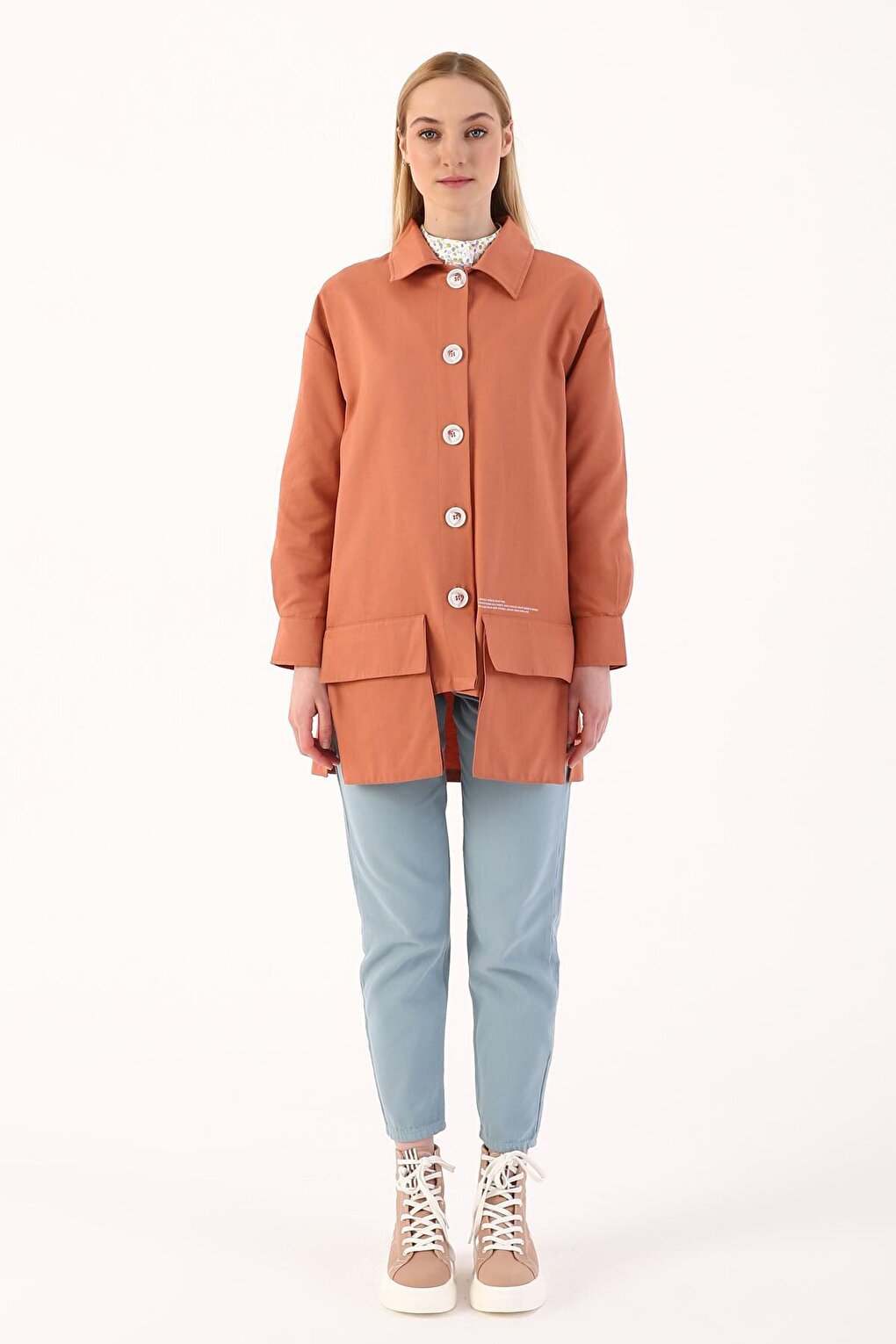 Salmon Asymmetric Pocket Detailed Jacket