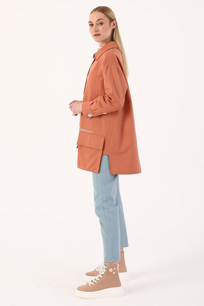 Salmon Asymmetric Pocket Detailed Jacket