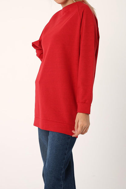 Red Raglan Sleeve Basic Sweat Tunic