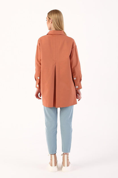 Salmon Asymmetric Pocket Detailed Jacket