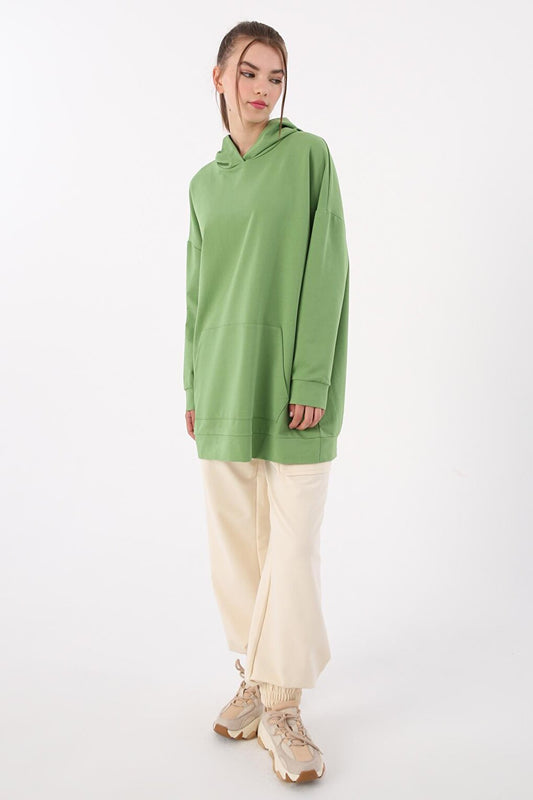 Green Kangaroo Pocket Hooded Sweat Tunic