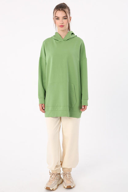 Green Kangaroo Pocket Hooded Sweat Tunic