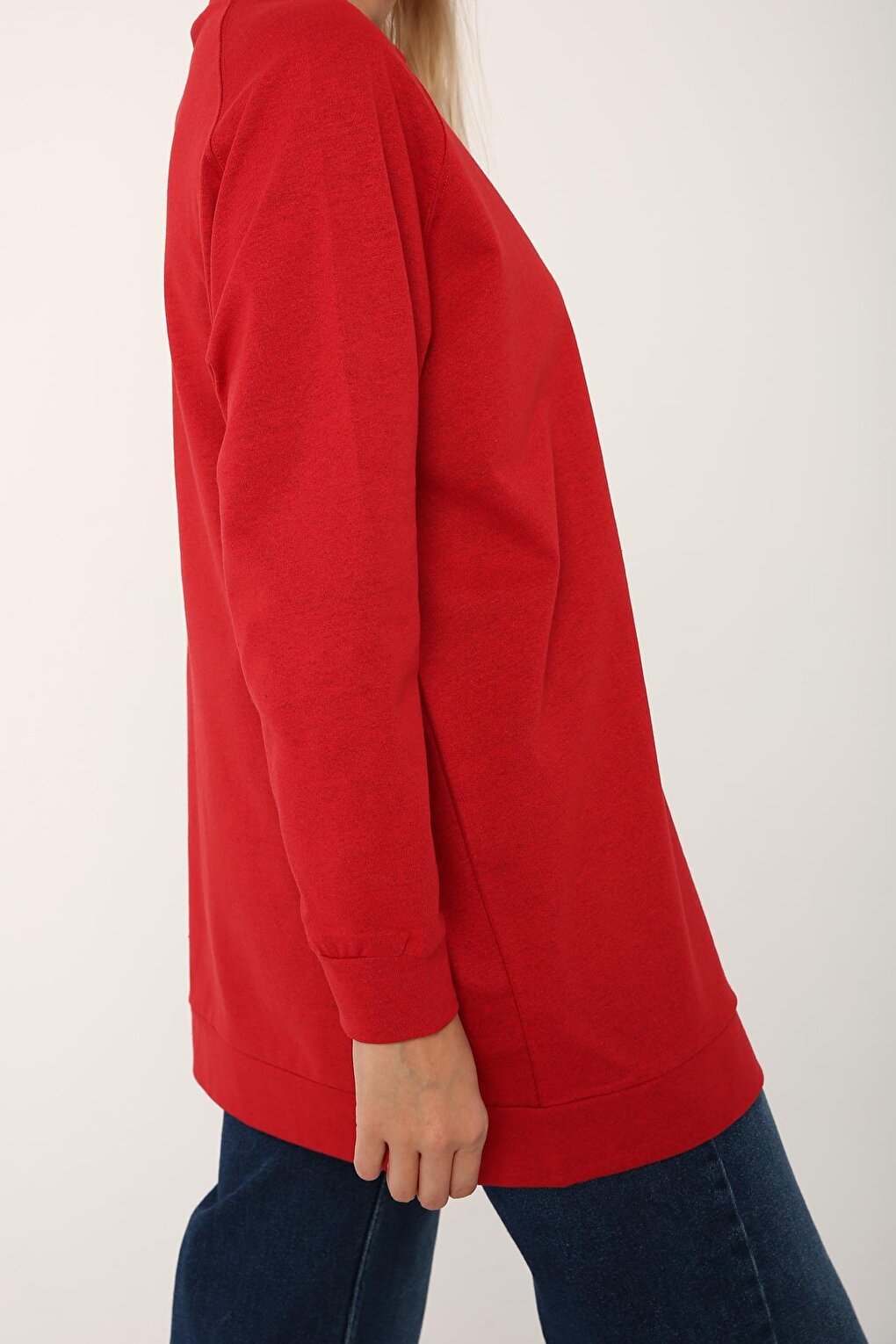 Red Raglan Sleeve Basic Sweat Tunic