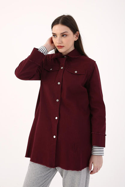 Claret Red Tasseled Snap Jacket