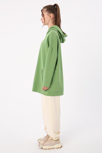 Green Kangaroo Pocket Hooded Sweat Tunic