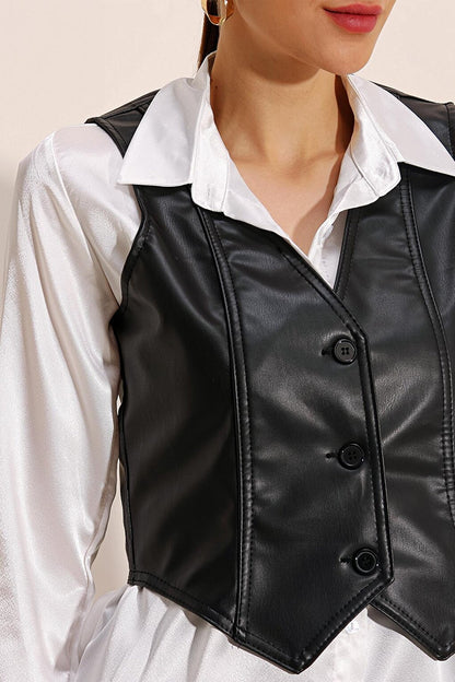 6790 Faux Leather Vest - Black