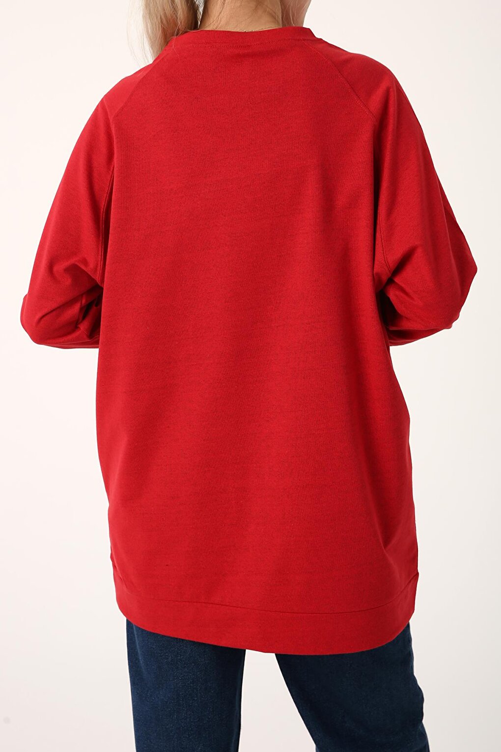 Red Raglan Sleeve Basic Sweat Tunic