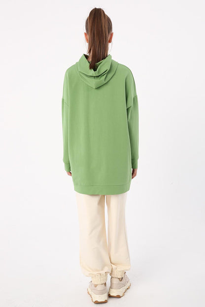 Green Kangaroo Pocket Hooded Sweat Tunic