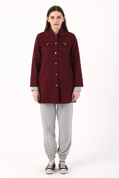 Claret Red Tasseled Snap Jacket