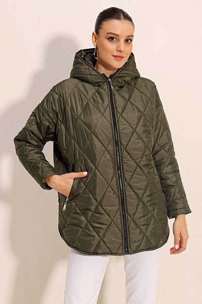 5181 Hooded Quilted Coat - Khaki