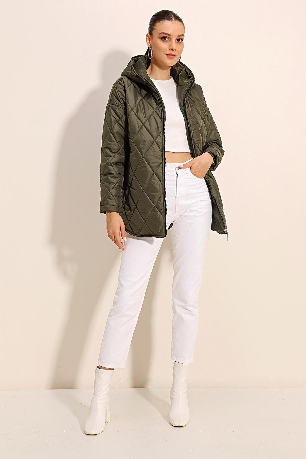 5181 Hooded Quilted Coat - Khaki