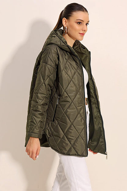 5181 Hooded Quilted Coat - Khaki