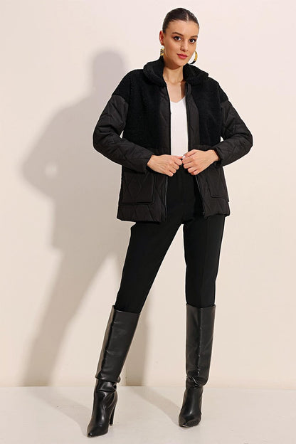 5182 Oversize Puffer Jacket with Plush Detail - Black