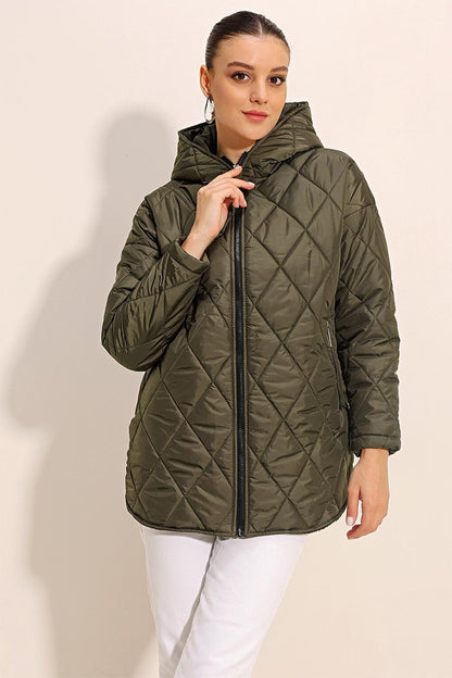 5181 Hooded Quilted Coat - Khaki