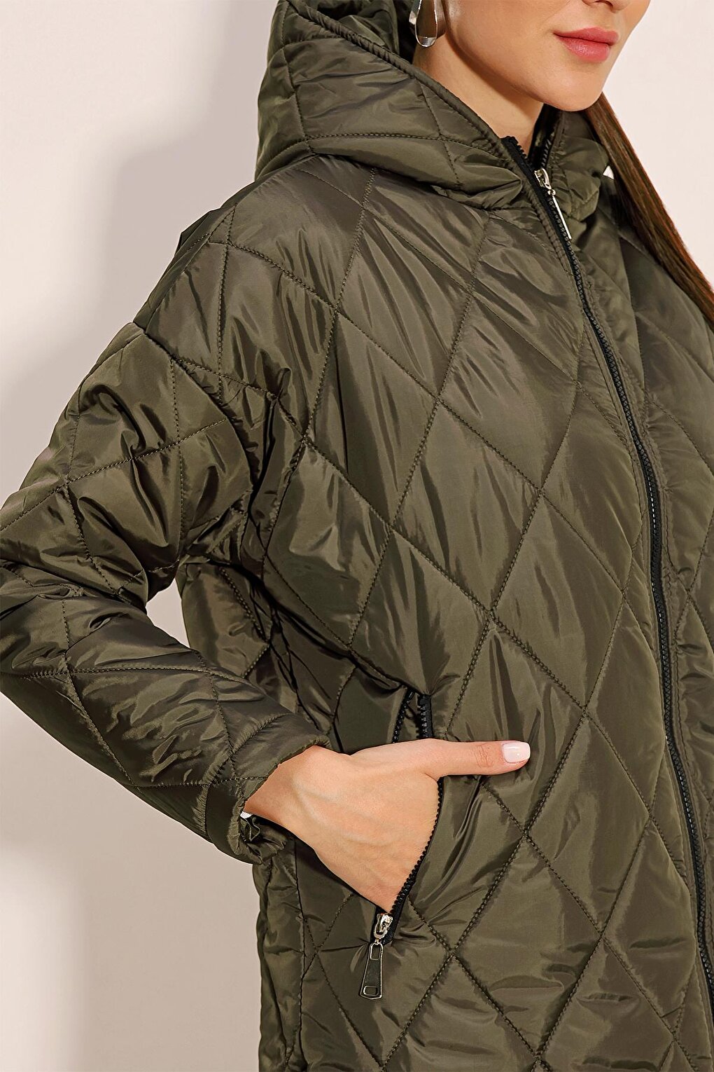 5181 Hooded Quilted Coat - Khaki