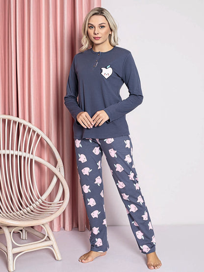 Women's Pajama Set Young Interlock Apple Patterned Cotton Seasonal W20442251