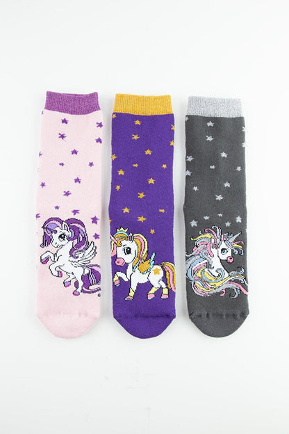 3-Piece Unicorn Non-Slip Sole Towel Children's Socks