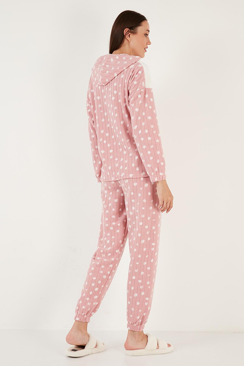 Patterned Regular Fit Hooded Fleece Pajama Set 6571001