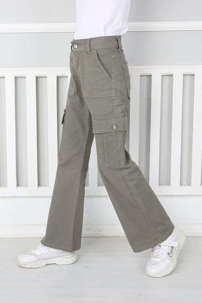 Girl's Flare Leg Linen Cargo Pants