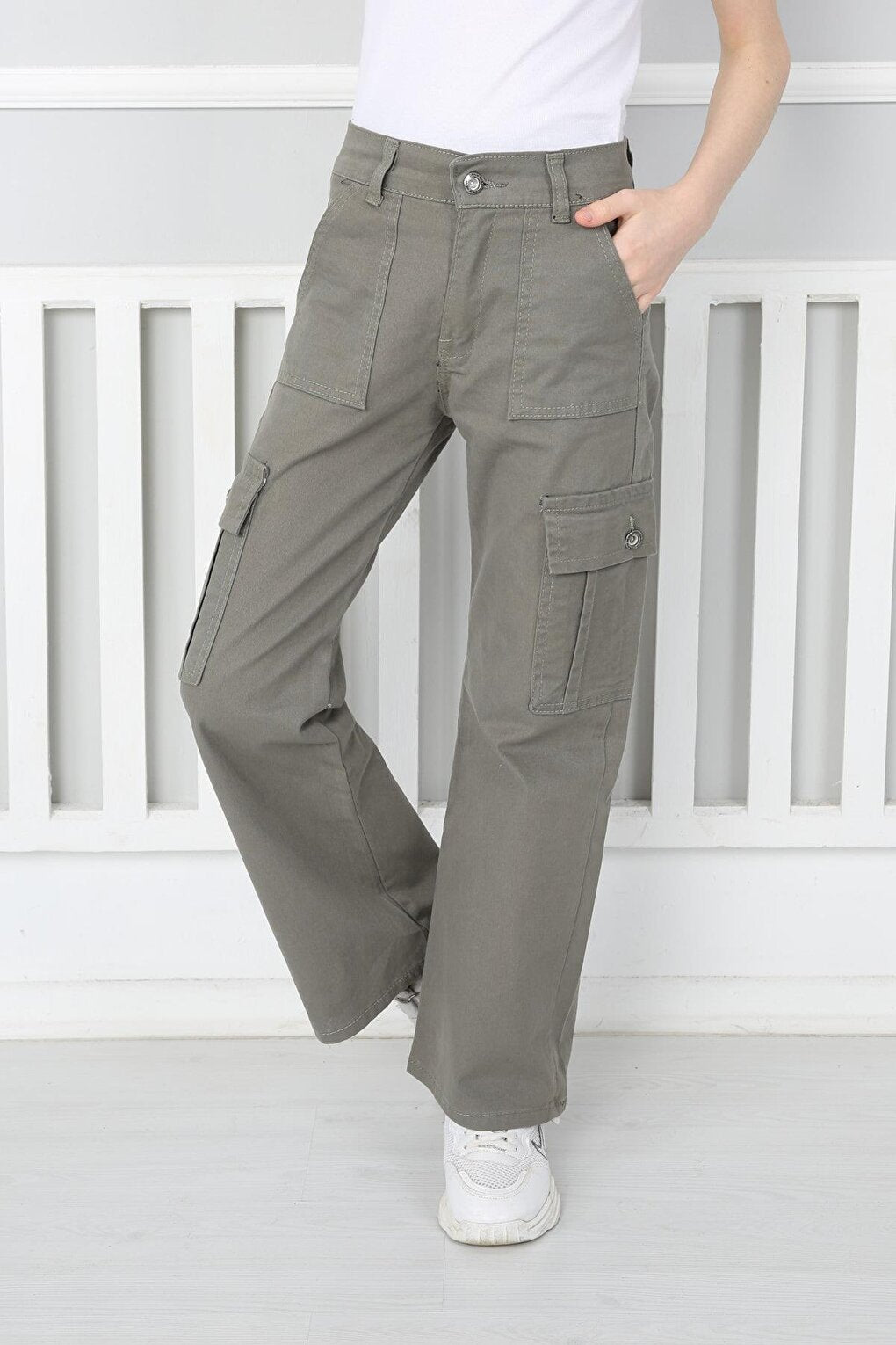 Girl's Flare Leg Linen Cargo Pants