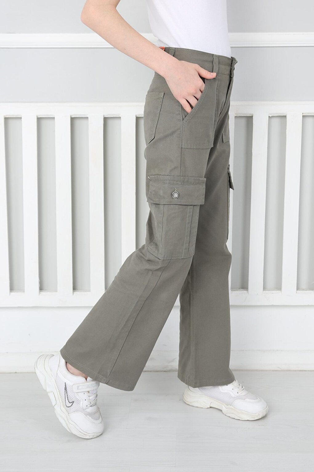 Girl's Flare Leg Linen Cargo Pants