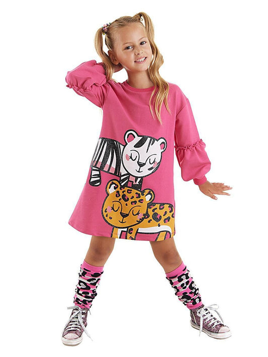 Leopard Zebra Girl's Pink Dress