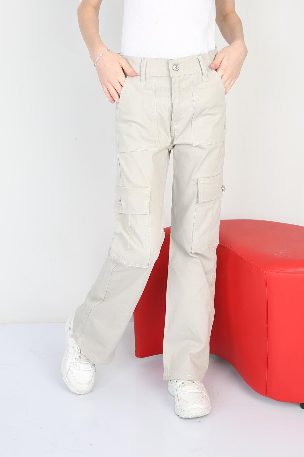 Girl's Flare Leg Linen Cargo Pants