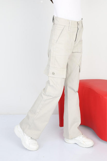 Girl's Flare Leg Linen Cargo Pants