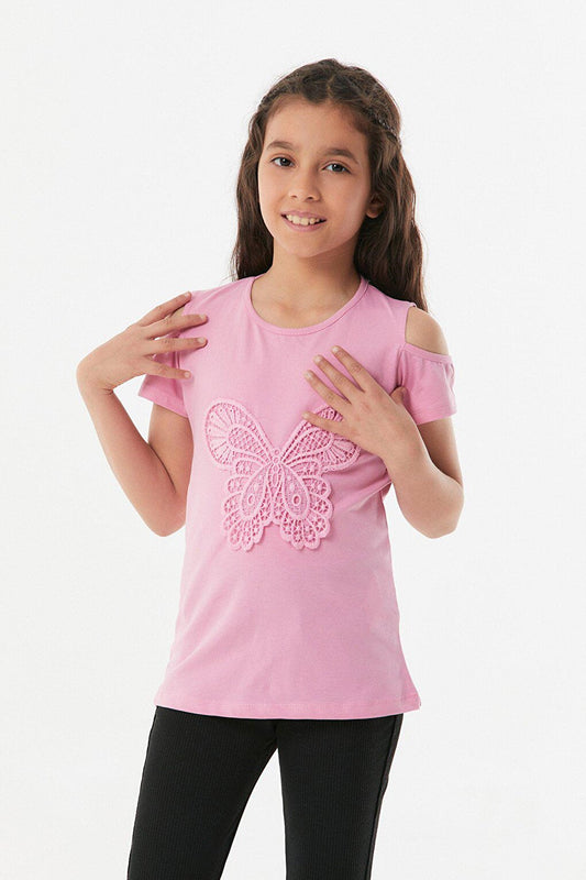 Butterfly Embroidered Girl's T-Shirt