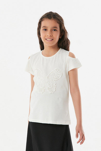 Butterfly Embroidered Girl's T-Shirt