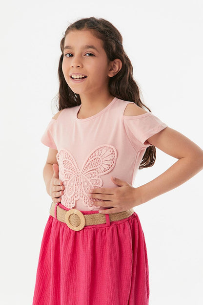 Butterfly Embroidered Girl's T-Shirt