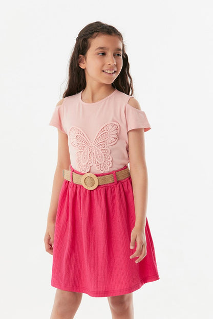 Butterfly Embroidered Girl's T-Shirt