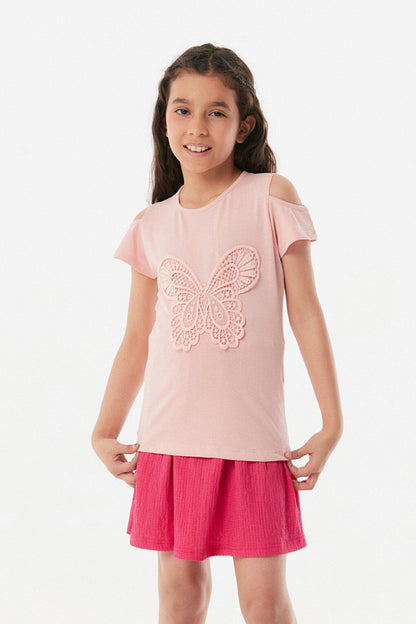 Butterfly Embroidered Girl's T-Shirt