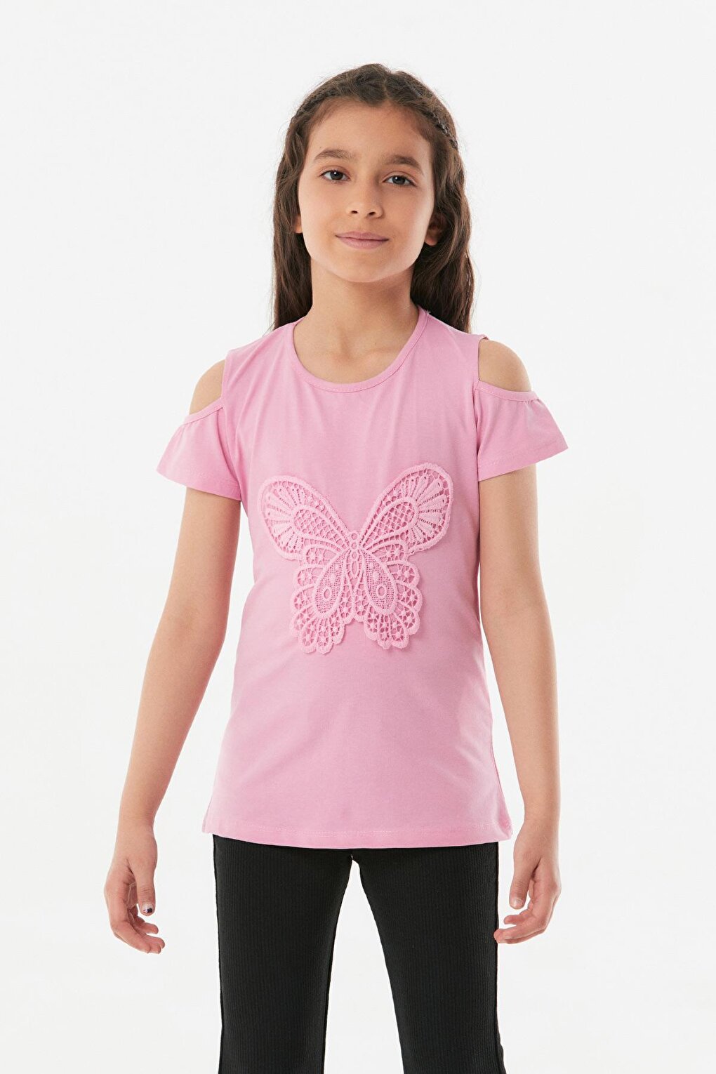 Butterfly Embroidered Girl's T-Shirt