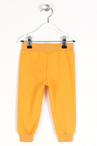 Boys' Mustard Colored Smiley Face Printed Sweatpants with Elastic Waist Cuff