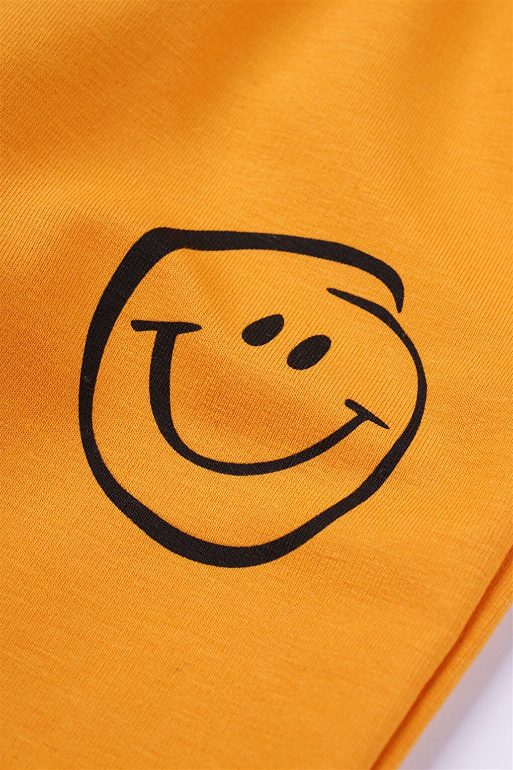 Boys' Mustard Colored Smiley Face Printed Sweatpants with Elastic Waist Cuff