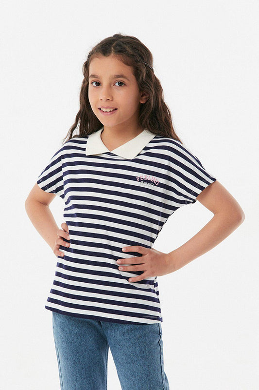 Striped Polo Neck Girls' T-Shirt