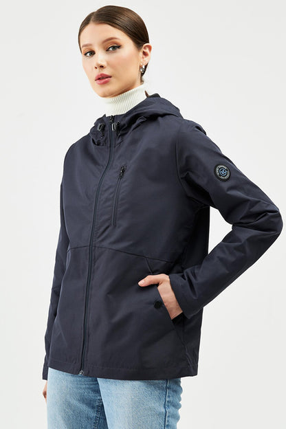 Women's Lined Waterproof Hooded Raincoat with Pockets - Windbreaker BY-23