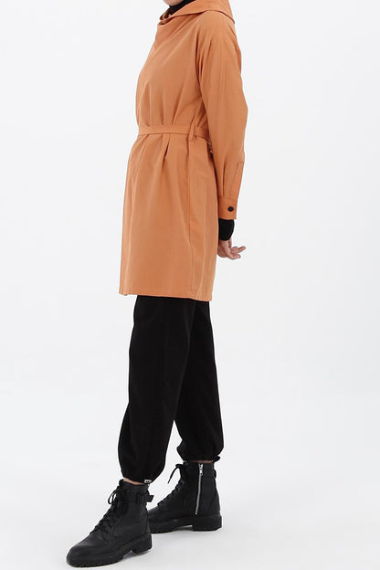 Orange Decal Collar Detailed Belted Tunic