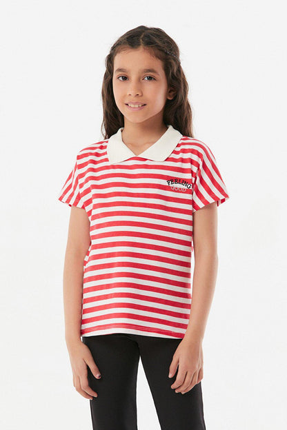 Striped Polo Neck Girls' T-Shirt