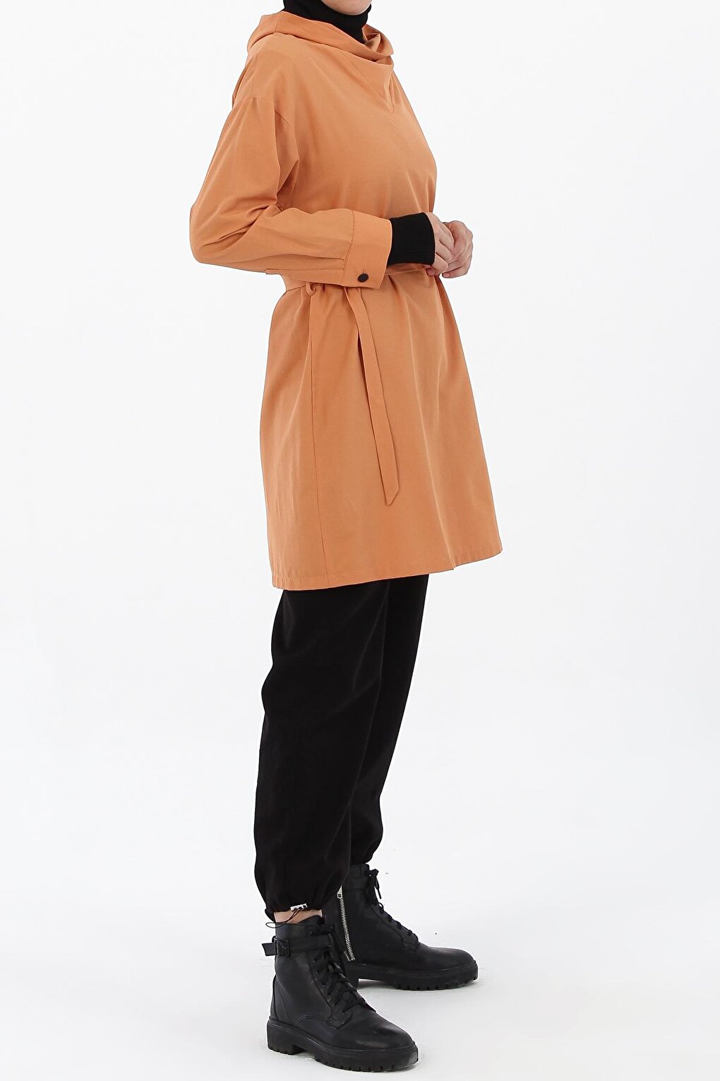 Orange Decal Collar Detailed Belted Tunic